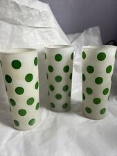 (3)Fire King Anchor Hocking Tall Frosted Green POLKA Dot Glass Tumbler Glasses picture