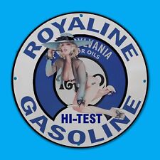 VINTAGE ROYALINE OILS BLUE GAS STATION SERVICE MAN CAVE OIL PORCELAIN SIGN picture