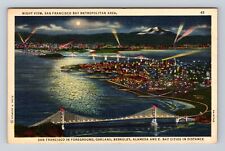 San Francisco CA- California Aerial Night Bay Metropolitan Area Vintage Postcard picture