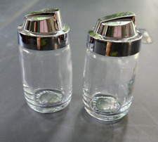 Vintage Federal Housewares Glass Salt & Pepper Shakers Metal Tops picture