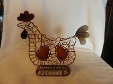 Copper Wire and Metal Chicken Rooster Figurine With Two Eggs Hand Made picture