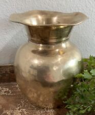 Vtg Solid Hammered Brass Bowl Planter Vase Wavy Edge 5 7/8” H 5” W Made India picture