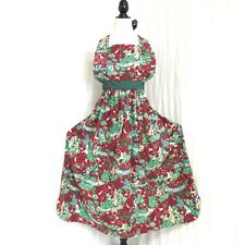 Vintage 1970's Women's Apron Long Cotton Medieval Print Red Green picture