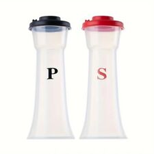 Set of 2 Plastic Salt and Pepper Shakers with Lids Large Moisture Proof picture