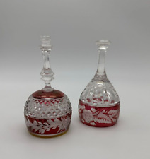 Beautiful Cranberry and Clear-Cut Crystal Bells, Dinner Bell, Decorative Glass picture