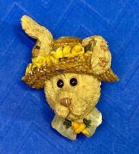 Teddy Bear w/ Straw Flower Hat Vintage Ceramic Boyds Bears Brooch Pin picture