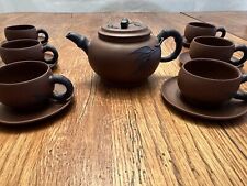 Vintage Chinese Yixing Zisha Clay (Possibly Purple Sand) Teapot And 6 Teacup Set picture