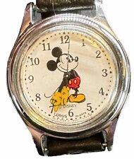 Lorus Disney Mickey Mouse Watch Moving Arms Black Leather Band Vintage Working picture