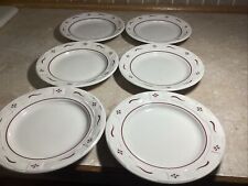 6 Longaberger Pottery Woven Heritage Red Trim 7 1/4” Plates USA picture