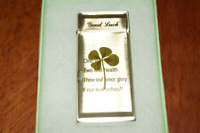 Vintage Good Luck Green 4 Four Clover Gold Lighter - REAL Clover Inside L380A picture