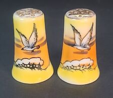 Vintage Salt Pepper Shakers -Japan Hand Painted Seagull Flying Above Trees MCM picture