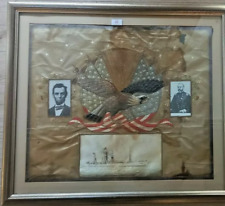 Rare 19th/20th Century American Silk Eagle Embroidery with Lincoln & Meade Photo picture