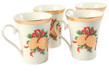 Set 4 Mikasa Holiday Christmas Fine China Coffee Tea Mug PINE CONE Gold Trim New picture