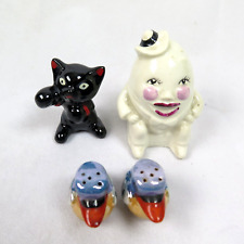 Japan Ceramic Lot of 4 Novely Salt & Pepper Shakers Humpty Dumpty Black Cat Bird picture