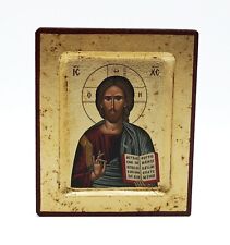 Greek Russian Orthodox Handmade Wooden Icon Blessing Christ 12.5x10cm picture