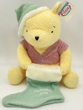 14” Winnie the Pooh Disney Store Christmas Plush W/ Stocking Pastel VTG 1999 picture