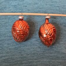 2 Antique Germany Glass Christmas Ornament Feather Tree Mini Orange Swirl Fern picture