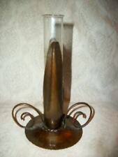 1940s MISSION ARTS AND CRAFTS UTAH COPPER CORN LEAF GLASS TUBE VASE RARE MARKED picture
