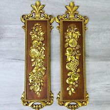 Set Of 2 Vintage 1970’s Brown Brushed Gold Hard Plastic Wall Panels MCM picture