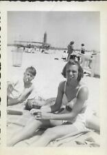 Vintage Snapshot SMALL FOUND PHOTOGRAPH bw A DAY AT THE BEACH  Original 19 36 N picture