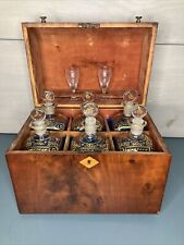 18th Century Georgian Decanter Set Original Bottles & Glasses Mahogany Case picture