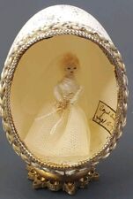 Vtg Real Hand Decorated Egg Art Diorama Blonde Bride Wedding Bridal White 1962 picture