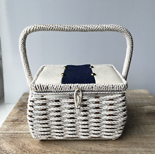 Vintage Small wicker sewing basket with handle made in Japan cream color picture