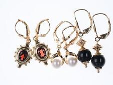 3pr Estate 14k gold earrings with garnet, onyx, and pearl picture
