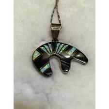 Native American Sterling Silver Navajo. Black onyx opal inlay Bear Pendant picture