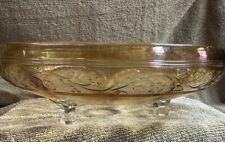 Vtg Marigold Iridescent Carnival Glass Low Bowl With Flower Floral Swags Footed picture