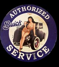 BUICK AUTHORIZED SERVICE  PINUP GIRL GAS OIL PUMP GARAGE PORCELAIN ENAMEL SIGN  picture