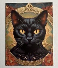 POSTCARD BEAUTIFUL BLACK CAT ART NOUVEAU DECO SEE PHOTO 4 1/4