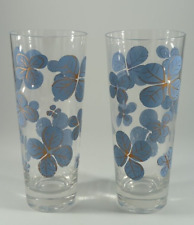 Federal Glass ICE TEA GLASSES Periwinkle Blue Clover Gold Highball Set of 2 picture