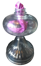 Antique Clear Glass Oil Lamp Base Only 9.25 tall x 6-1/8 in diameter Ribbed Base picture