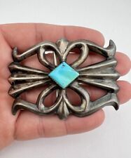 Vtg Navajo Sterling Silver Sleeping Beauty Turquoise Sandcast Belt Buckle 54.2g picture