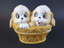 Puppy Dogs in Basket Figurine Trinket Box ROC Taiwan Anthropomorphic Vintage  picture