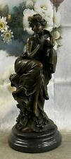 Bronze sculpture, seated girl relaxing, Cesaro Lost Wax Method Statue Figurine picture