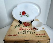 Gorgeous Vintage NOS Federal Milk Glass Rosecrest 8 Piece Decorative Snack Set picture