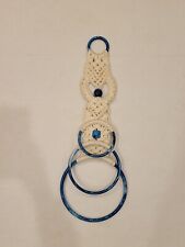 Vintage Macrame Towel Holder with Blue Swirl Rings and Beads BOHO 70's Retro 25