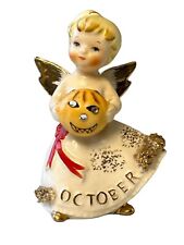 Vintage Lefton Angel of the Month Figurine October Girl Pumpkin Japan picture