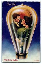 c1910's Sweet Couple Romance Lovelights Lightbulb This Is So Sudden Postcard picture