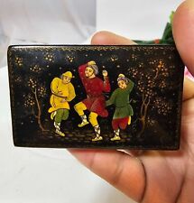 Vtg Russian Lacquer Box Hinged w/ 3 Man Boy Dancer Painted Signed- B3 picture