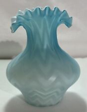 Vintage Blue  Mt. Washington Satin Mother of Pearl Herringbone Art Glass Vase picture