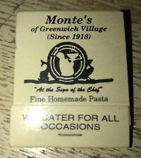 Monte’s Of Greenwich Village Pasta Restaurant *Unstruck* Matchbook 70s-90s picture