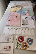 Vintage Embroidered Linens Lot Crochet Placemats Hand Towels Coasters picture
