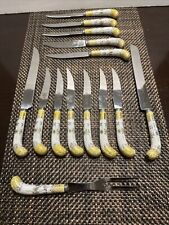 PRILL STAINLESS SHEFFIELD ENGLAND Steak 14 Piece Knife Set Yellow Floraine picture