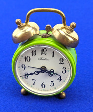 Vintage Lime Green Tradition Twin Bell Alarm Clock West Germany MCM Brass Glow picture