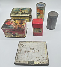 Lot Of 6 Vintage Antique Tins Coffee Chesterfield Royal Baking Powder & More picture