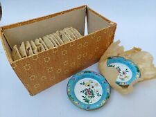 18 NOS Famille Rose Canton Turquoise Blue Enamel Ashtrays C. 1960's, Old Stock picture