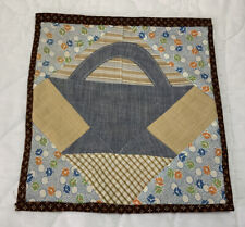 Vintage Patchwork Quilt Wall Hanging Or Table Topper, Basket, Brown & Blue picture
